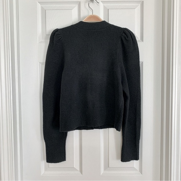 [⭐️ PRICE FIRM] EXPRESS Bow V-Neck Puff Shoulder Cardigan Sweater Black Medium M - Picture 11 of 14